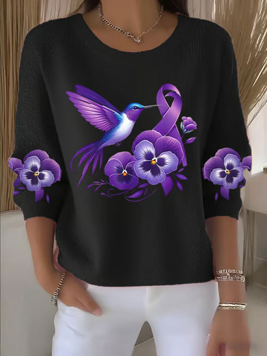 Women's Purple Floral Print Casual Top gracestitchs