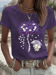 Women's Alzheimer's Awareness Purple Floral Print Casual T-Shirt gracestitchs