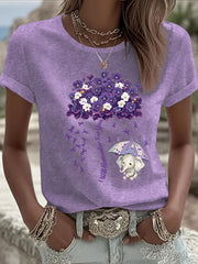 Women's Alzheimer's Awareness Purple Floral Print Casual T-Shirt gracestitchs