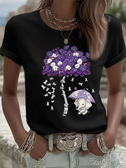 Women's Alzheimer's Awareness Purple Floral Print Casual T-Shirt gracestitchs