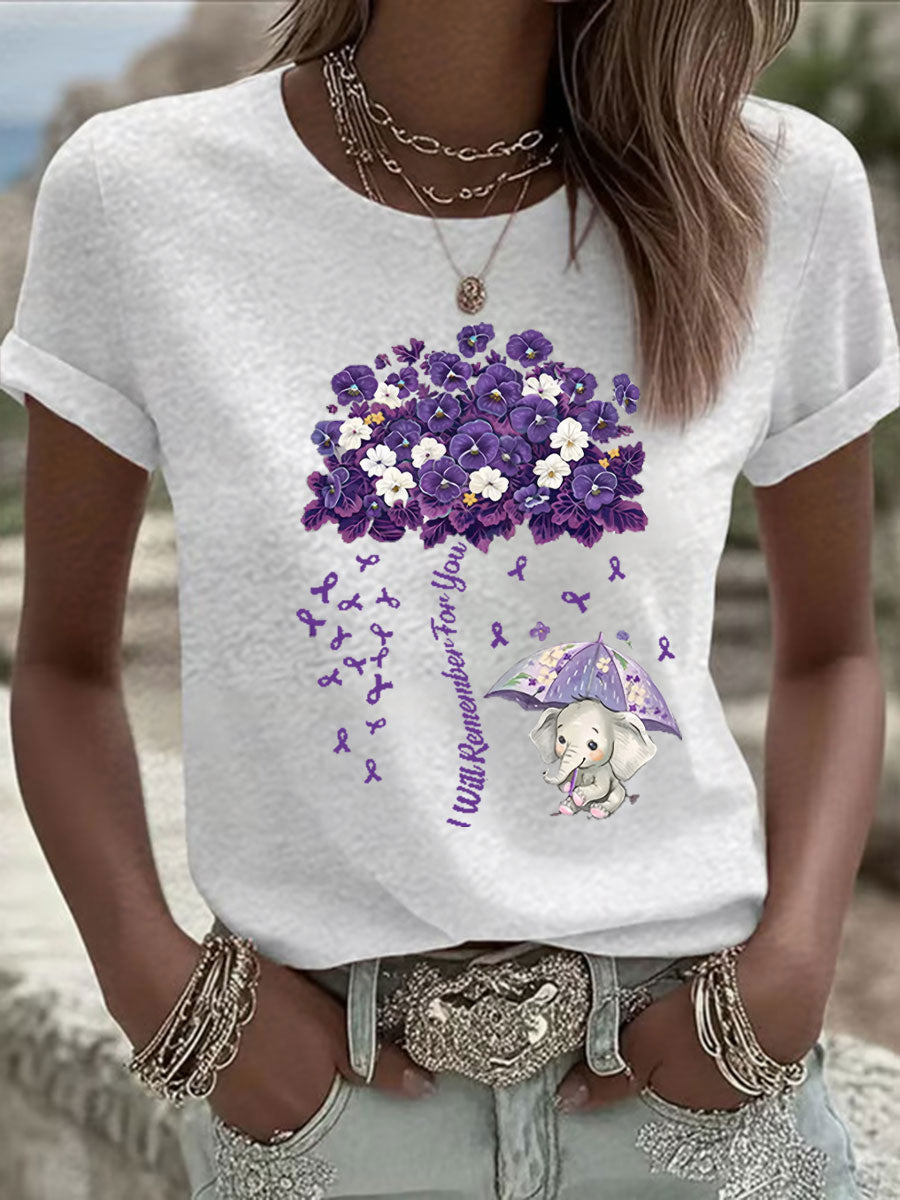 Women's Alzheimer's Awareness Purple Floral Print Casual T-Shirt gracestitchs