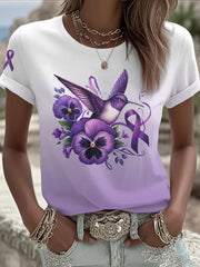 Women's Alzheimer's Pansy Hummingbird T-Shirts gracestitchs