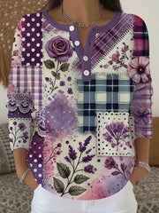 Women's Alzheimer's Awareness Purple Floral Patchwork Top gracestitchs