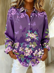 Women's Casual Purple Art Loose Autumn And Winter Thickened Shirt gracestitchs