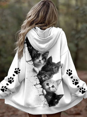 Women's Cats Print Hooded Jackets gracestitchs