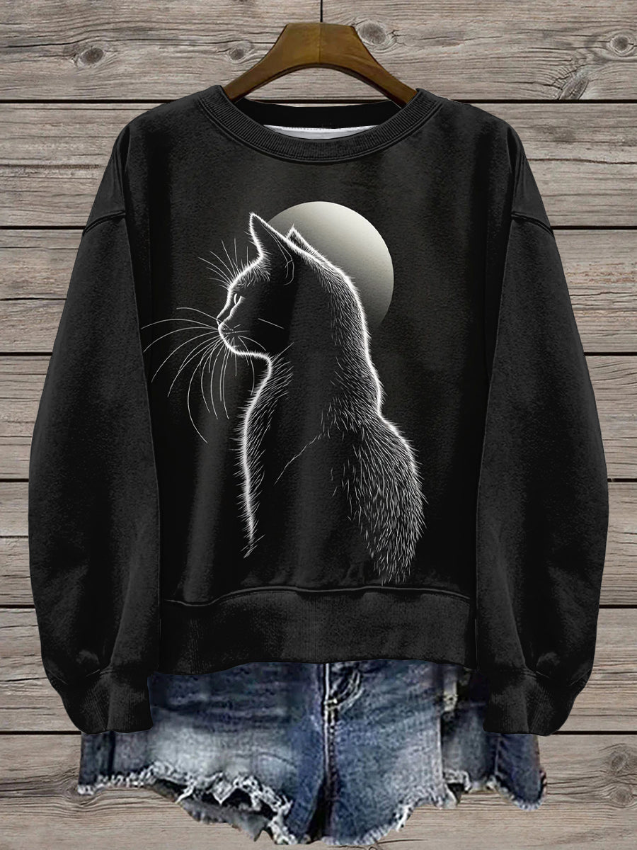 Women's Moon And Cats Printed Sweatshirt gracestitchs