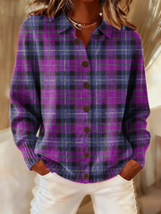 Women's casual retro purple plaid cardigan gracestitchs