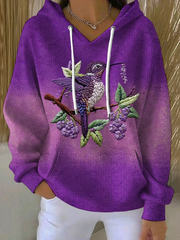 Women's Purple Gradient Hummingbird Floral Print Hoodie gracestitchs