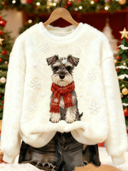 Women's Cute Christmas Dog Print Casual Flannel Sweatshirt gracestitchs