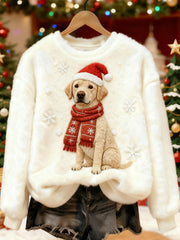 Women's Cute Christmas Dog Print Casual Flannel Sweatshirt gracestitchs