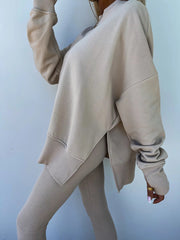 Women's Comfy Loose Slit Sweatshirt and Elastic Waist Tight Pants Set gracestitchs