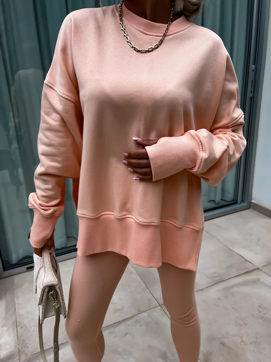 Women's Comfy Loose Slit Sweatshirt and Elastic Waist Tight Pants Set gracestitchs