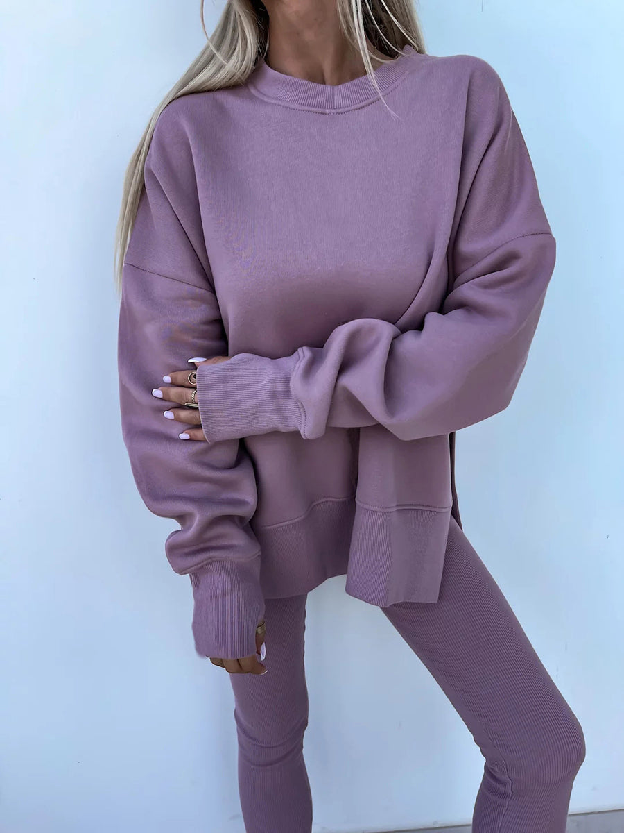 Women's Comfy Loose Slit Sweatshirt and Elastic Waist Tight Pants Set gracestitchs