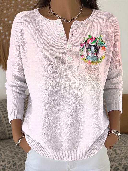 Women's Cute Animal Print Knit Top