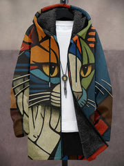 Unisex Abstract Art Cat Print Heavy Coat