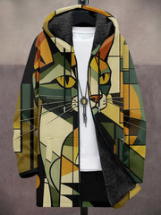 Unisex Abstract Art Cat Print Heavy Coat