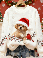 Women's Cute Christmas Dog Pattern Flannel Hoodie gracestitchs