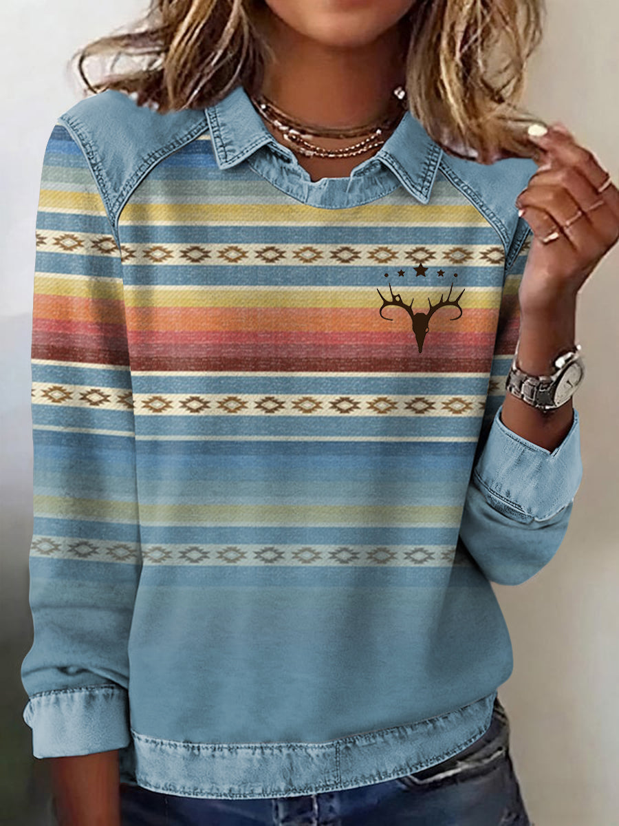 Women's Casual Aztec Patchwork Sweatshirt gracestitchs