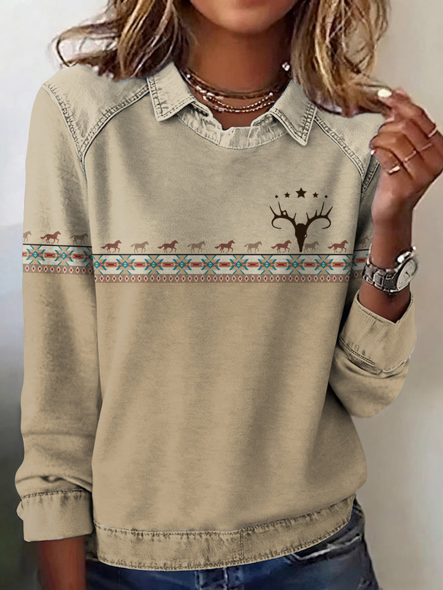 Women's Casual Aztec Patchwork Sweatshirt gracestitchs