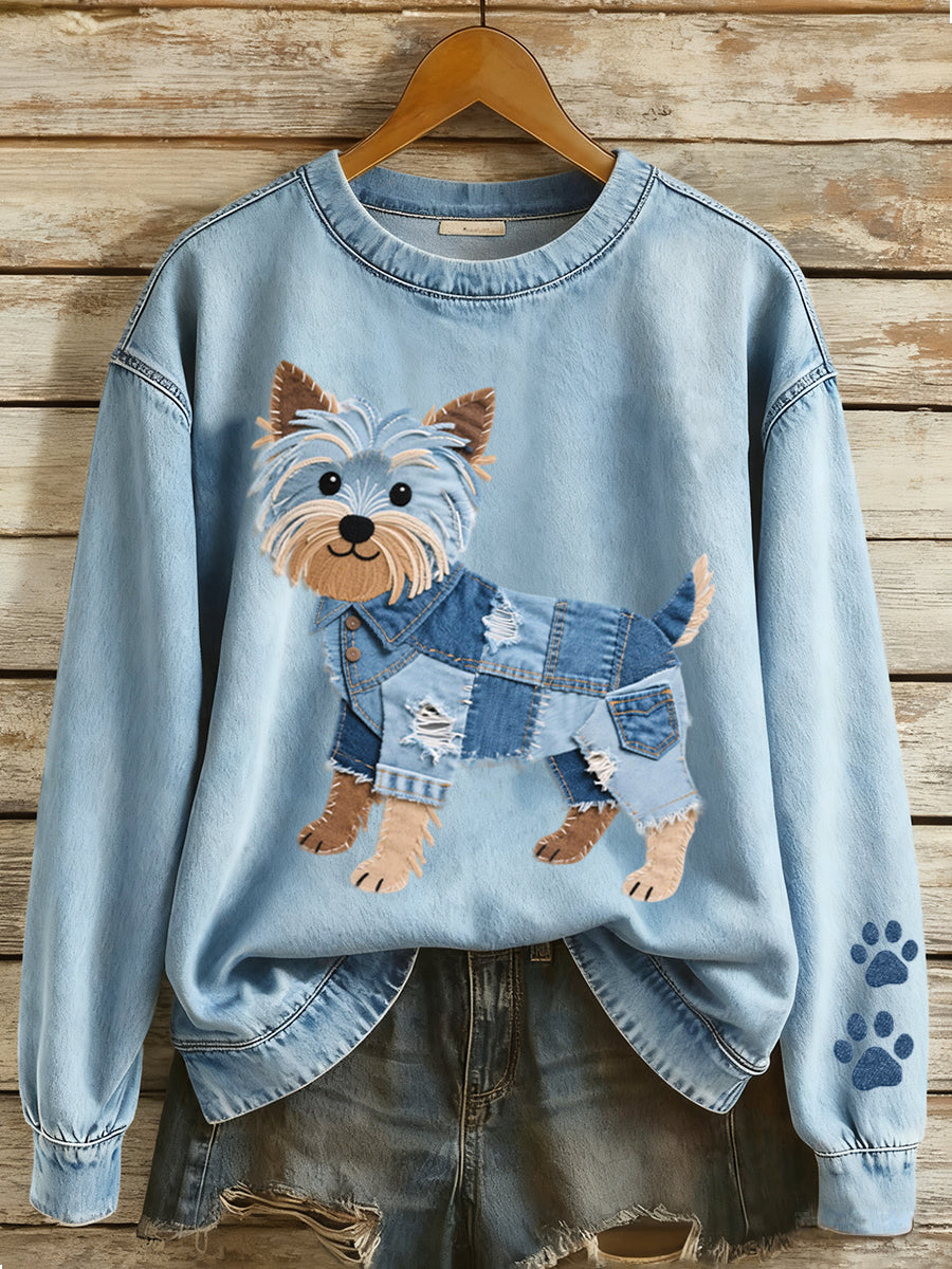 Women's Lovely Yorkshire Terrier Patchwork Pattern Sweatshirt gracestitchs
