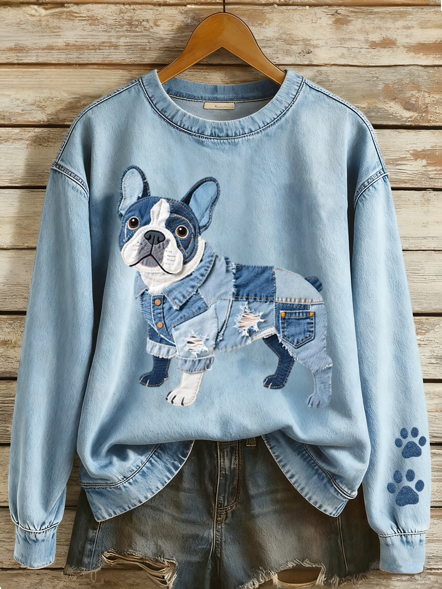 Women's Lovely French Bulldog Patchwork Pattern Sweatshirt gracestitchs