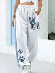 Women's Denim Patchwork Art French Bulldog Pattern Pants gracestitchs