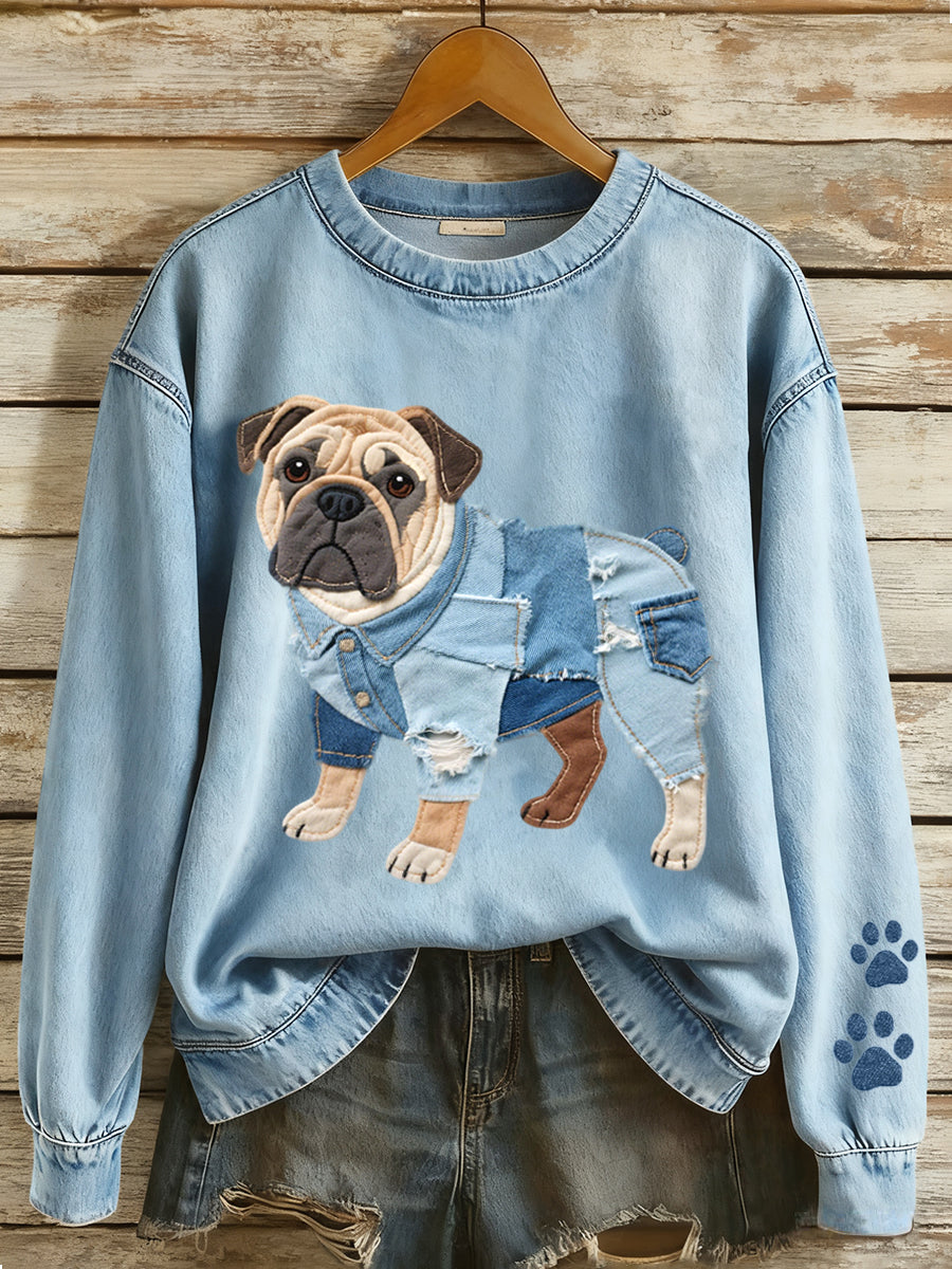 Women's Lovely Bulldog Patchwork Pattern Sweatshirt gracestitchs