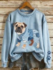 Women's Lovely Bulldog Patchwork Pattern Sweatshirt gracestitchs