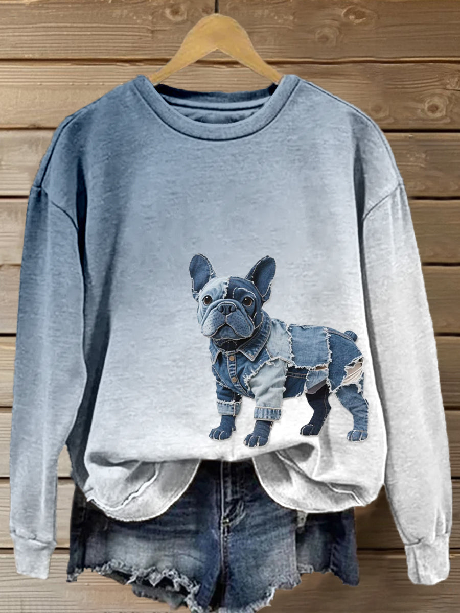 Women's Lovely Bulldog Patchwork Art Gradient Sweatshirt gracestitchs