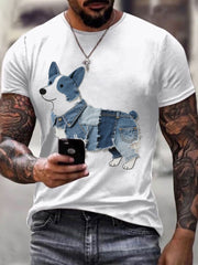 Men's Lovely Corgi Pattern Patchwork Art T-Shirt gracestitchs