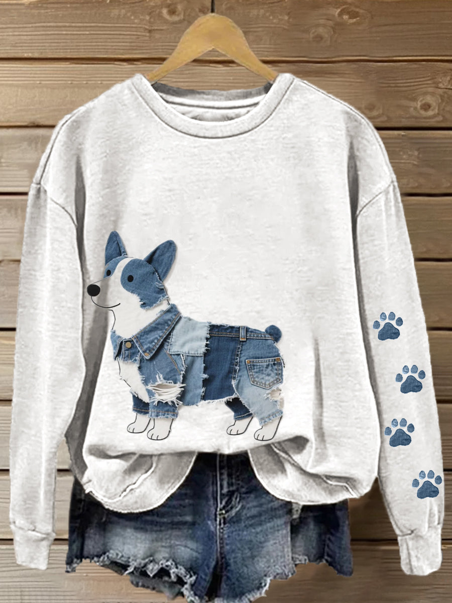 Women's Lovely Corgi Pattern Patchwork Art Sweatshirt gracestitchs
