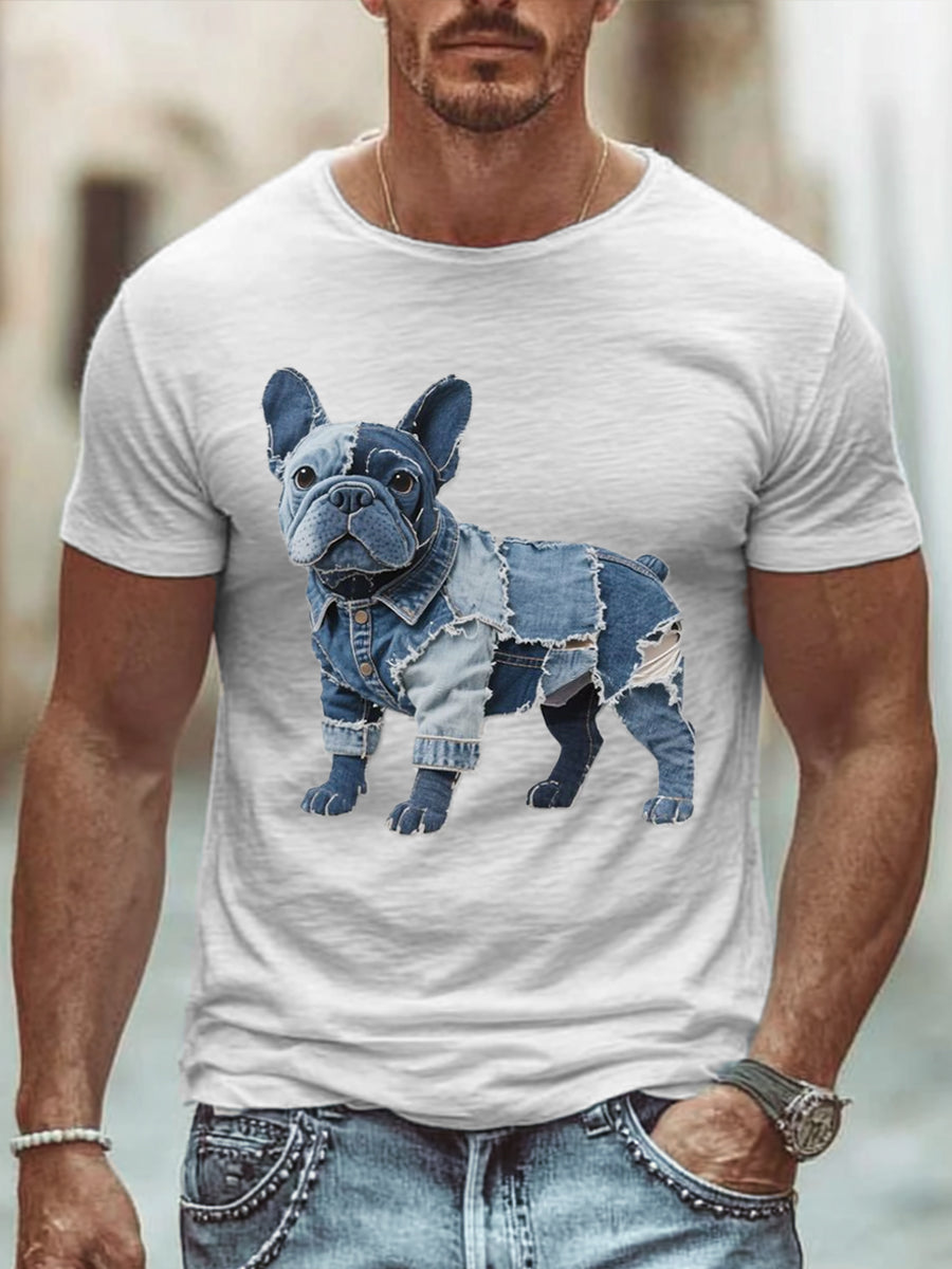 Men's Lovely Bulldog Patchwork Art T-Shirt gracestitchs