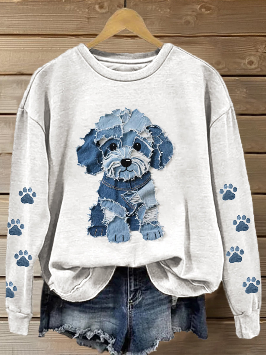 Women's Lovely Dog Patchwork Art Gradient Sweatshirt gracestitchs