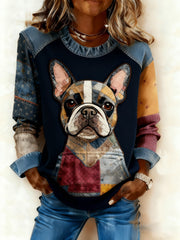 Women's Art Dog Denim Patchwork Sweatshirt gracestitchs