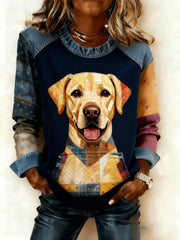 Women's Art Dog Denim Patchwork Sweatshirt gracestitchs
