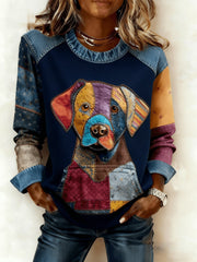 Women's Art Dog Denim Patchwork Sweatshirt gracestitchs