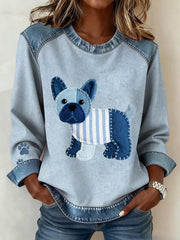 Women's Dog Denim Crewneck Sweatshirt gracestitchs