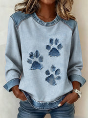 Women's Dog Paw Denim Crewneck Sweatshirt gracestitchs