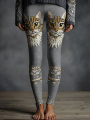 Women's kitten-themed thermal leggings gracestitchs
