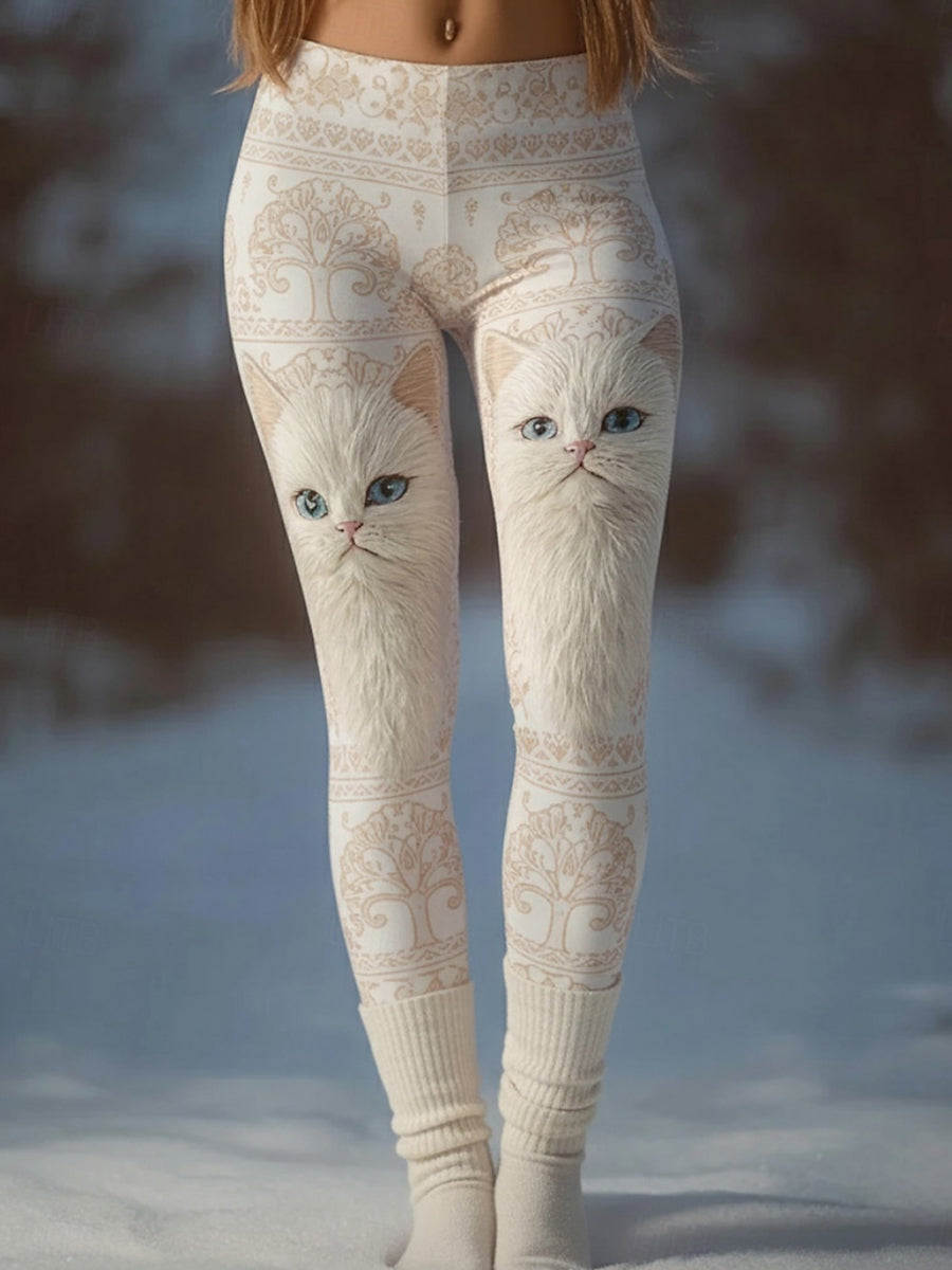 Women's kitten-themed thermal leggings gracestitchs