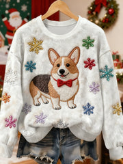 Women's Vintage Christmas Dog Printed Flannel Sweatshirt gracestitchs
