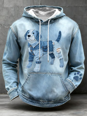 Men's Denim Patchwork Art Beagle Dog Pattern Hoodie gracestitchs