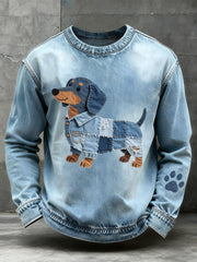 Men's Denim Patchwork Art Dachshund Pattern Sweatshirt gracestitchs