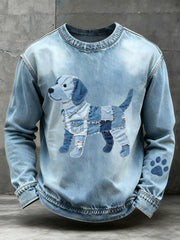 Men's Denim Patchwork Art Beagle Dog Pattern Sweatshirt gracestitchs