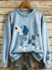 Women's Denim Patchwork Art Beagle Dog Pattern Sweatshirt gracestitchs