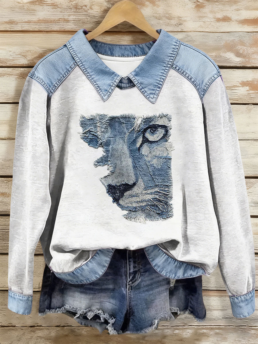 Women's Cat Art Print Casual Top gracestitchs