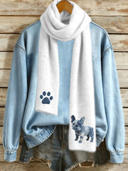 Denim Patchwork Art French Bulldog Pattern Scarf gracestitchs