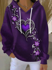 Women's Vintage Purple Floral Art Print Casual Hoodie gracestitchs