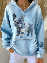 Women's Lovely French Bulldog Denim Patchwork Pattern Hoodie