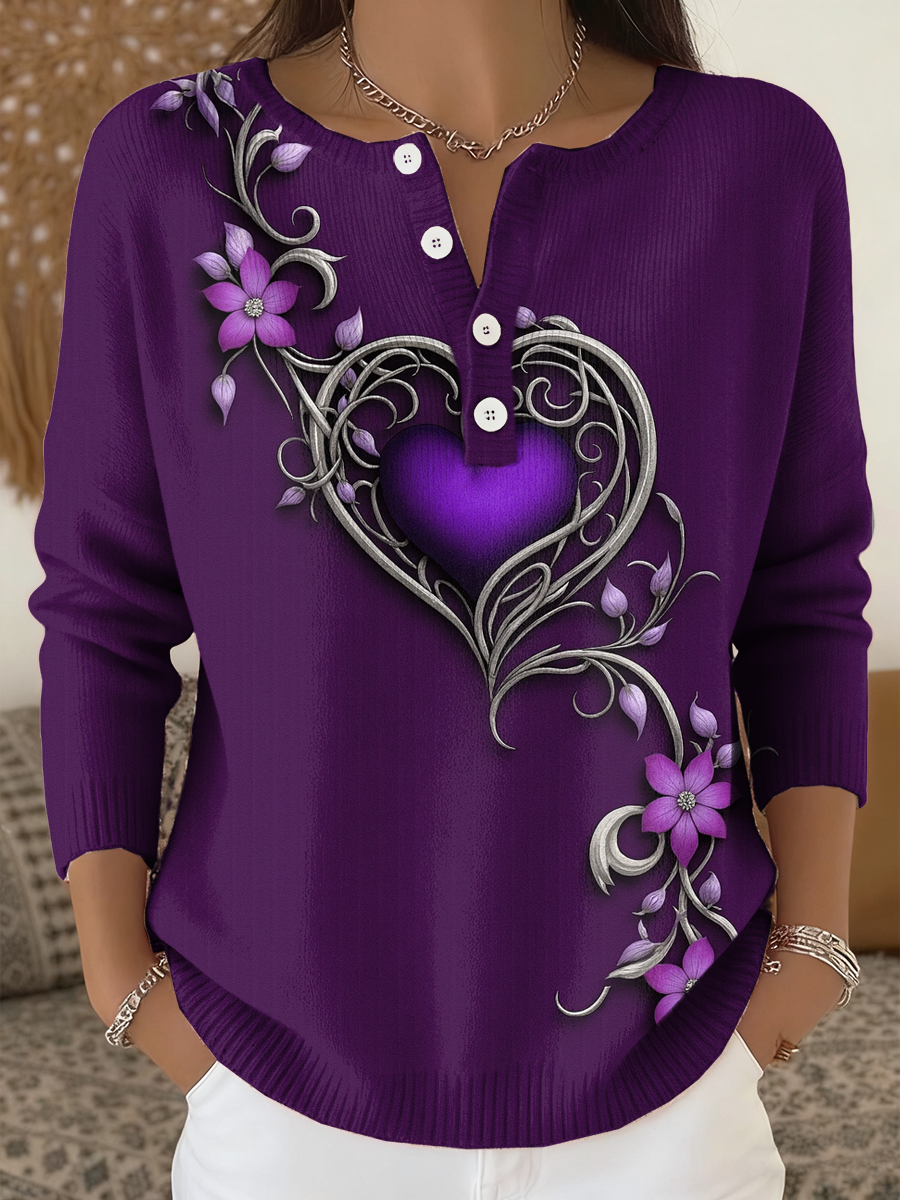 Women‘s Vintage Purple Floral Art Print long-sleeve cardigan gracestitchs